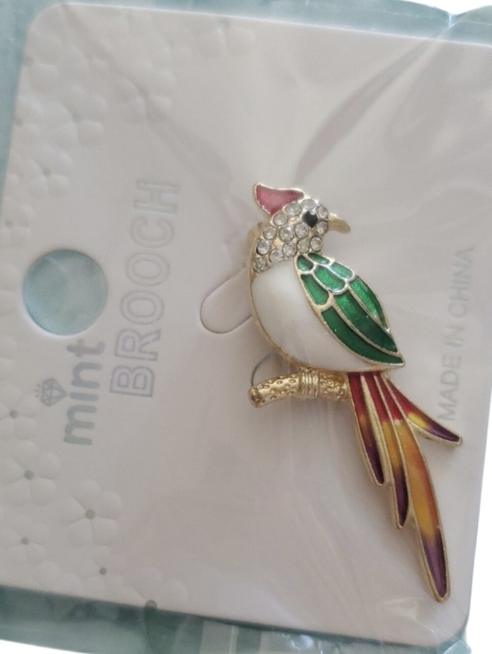 Mint Brooch Gold Tone Enamel Parrot Pin